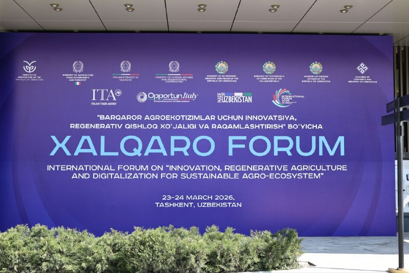 Birozdan so‘ng Toshkent shahridagi "InterContinental" mehmonxonasida "Barqaror agroekotizimlar uchun innovatsiya,  regenerativ qishloq xo‘jaligi va raqamlashtirish"  mavzusida Xalqaro forum start…
