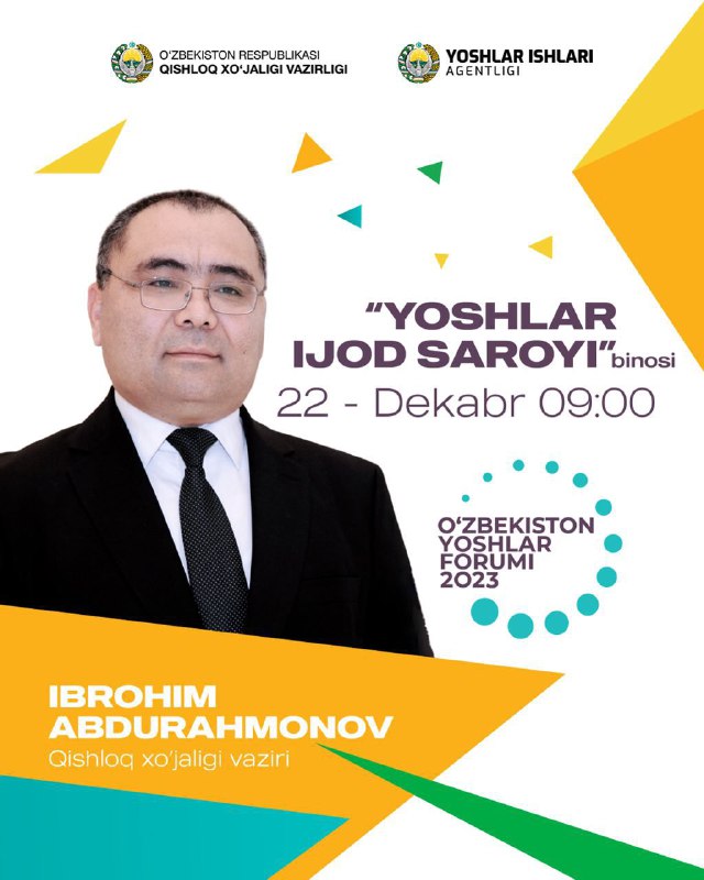 Birozdan so'ng Qishloq xo'jaligi vaziri Ibrohim Abdurahmonov va vazirlik tizimidagi yoshlar ishtirokida "Vazir va yoshlar" uchrashuvi boshlanadi.